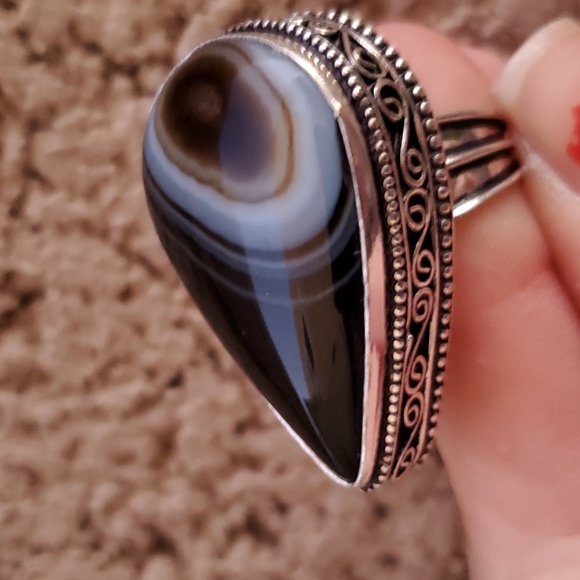 New Oversized Botswana Agate 925 Silver Statement Ring. - Picture 15 of 16